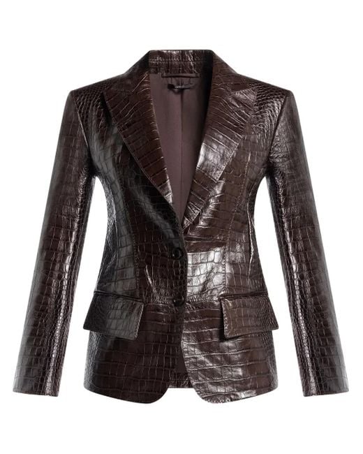 Tom Ford Black Snakeskin-Effect Leather Blazer