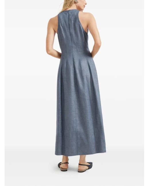 Brunello Cucinelli Blue Crepe Maxi Dress