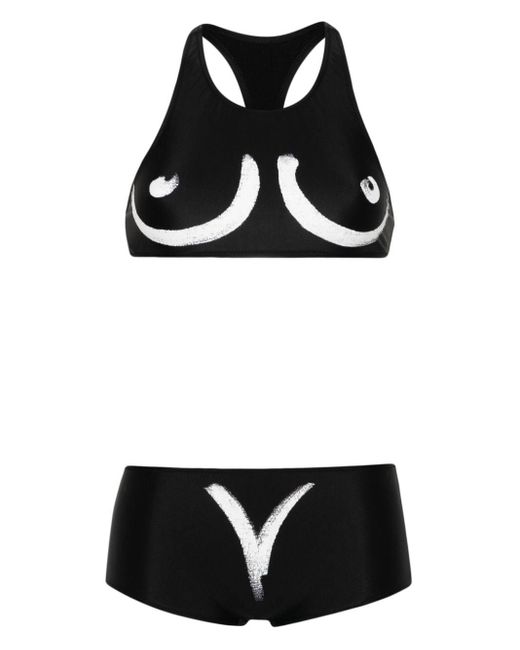 Moschino Black Racerback-Bikini mit grafischem Print