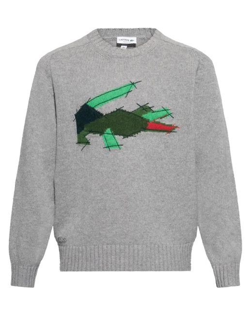 Lacoste Gray Crocodile-Motif Wool Jumper for men