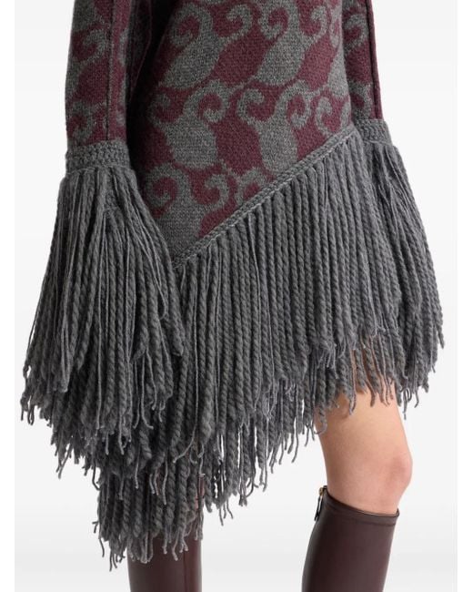 Etro Brown Wool And Alpaca Jacquard Mini Dress With Fringing