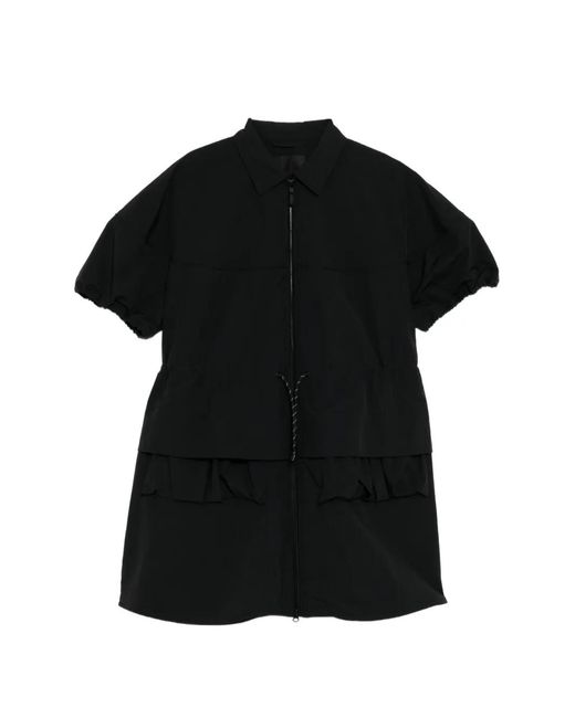 JNBY Black Drawstring Puff-Sleeve Dress