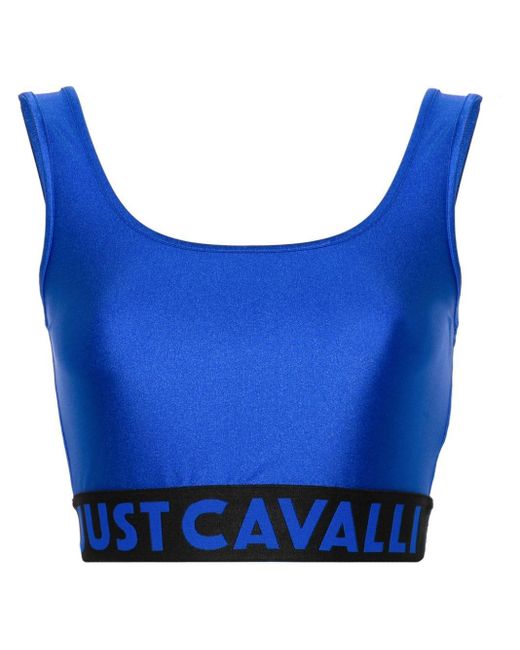 Top crop con logo di Just Cavalli in Blue