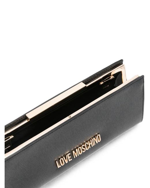 Love Moschino Black Logo-Plaque Leather Clutch Bag