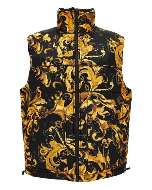 Versace Jeans Couture Metallic Barocco-Print Puffer Vest for men