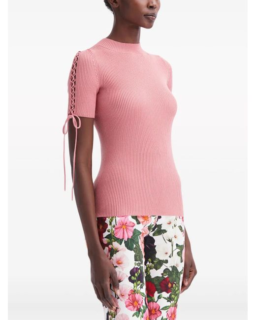 Oscar de la Renta Pink Tie-Detail Ribbed Jumper