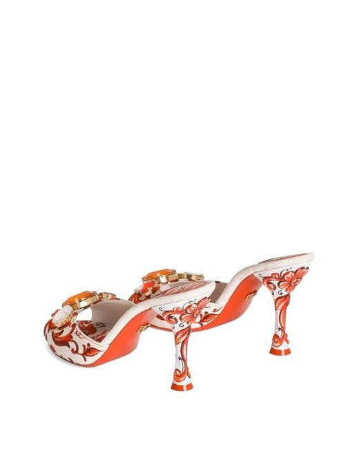 Dolce & Gabbana Pink Majolica-Print Brocade Keira Mules With Embroidery