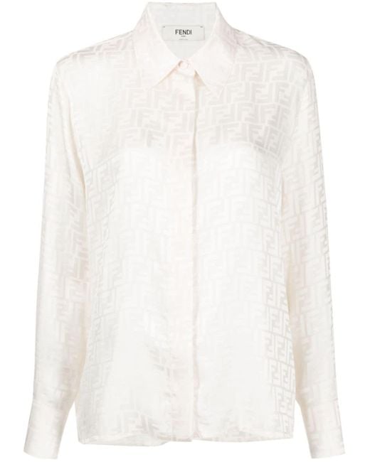 Fendi モノグラム シルクシャツドレス White