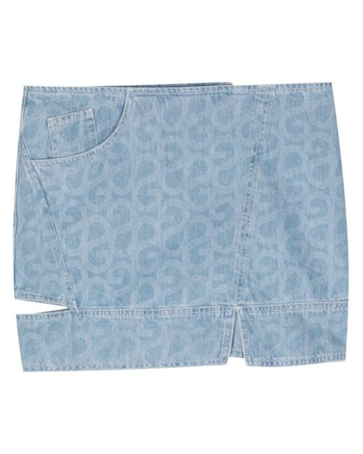 Stine Goya Blue Enilda Monogram-pattern Denim Skirt