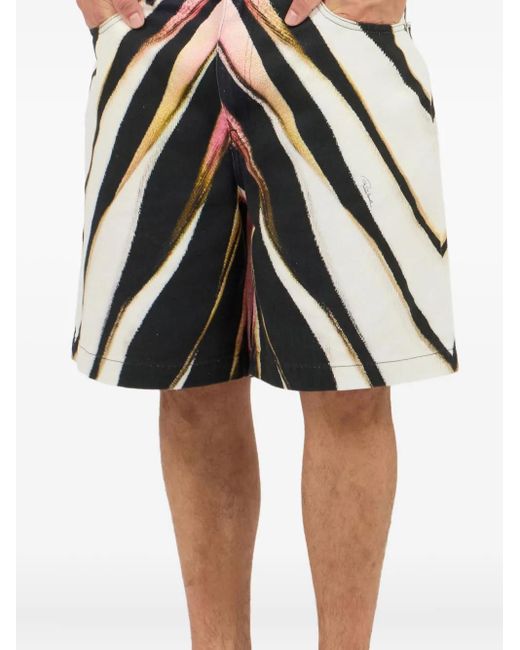 Roberto Cavalli Black Zebra-Print Denim Shorts for men