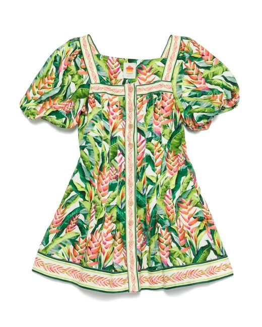 Farm Rio Green Floral-Print Mini Dress