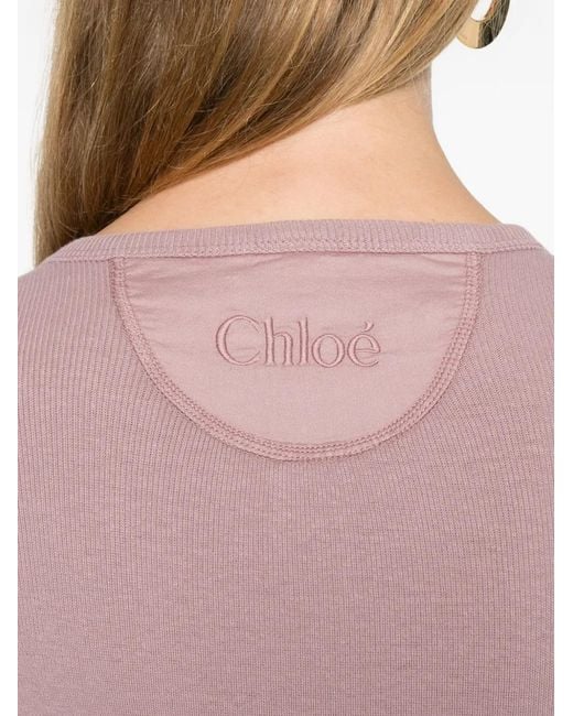 Camiseta De Canalé Con Manga Larga Chloé de color Pink