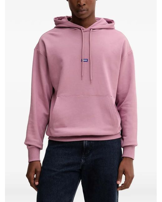 HUGO Pink Logo-Patch Hoodie for men