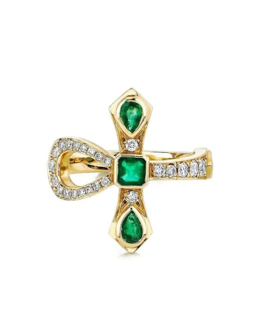 Logan Hollowell White 14K Eternal Ankh Emeralds And Diamonds Ring