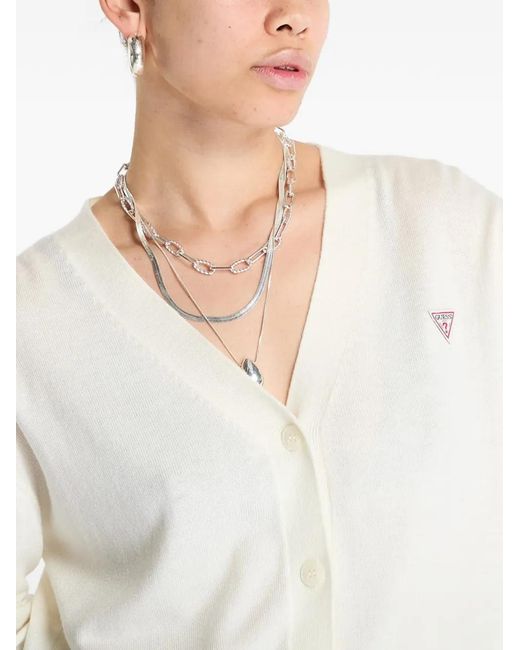 Guess White V-Neck Button-Up Cardigan