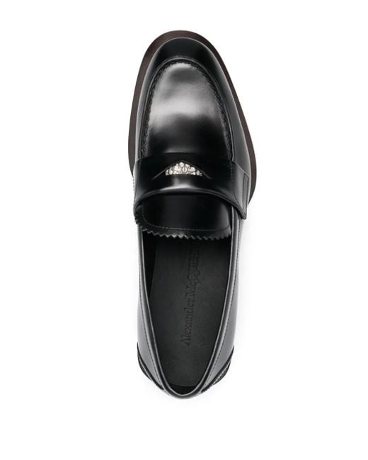 McQueen Coin Embellished Penny Loafers Black for men