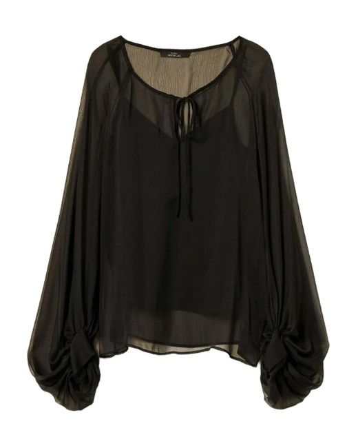 Twinset Wollen Blouse Met Ballonmouwen En Gestrikte Hals in het Black