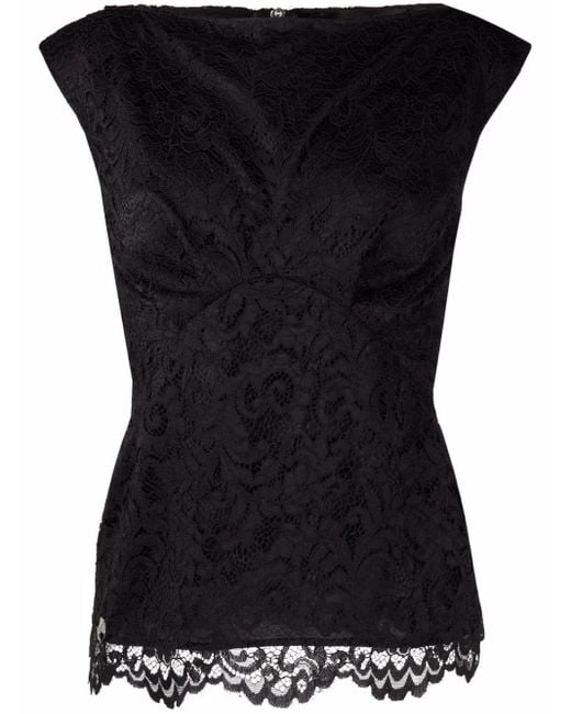 Philipp Plein Black Lace-patterned Sleeveless Blouse