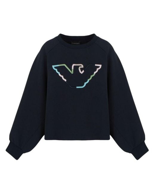 Emporio Armani Sweater Met Geborduurd Logo En Ronde Hals in het Blue