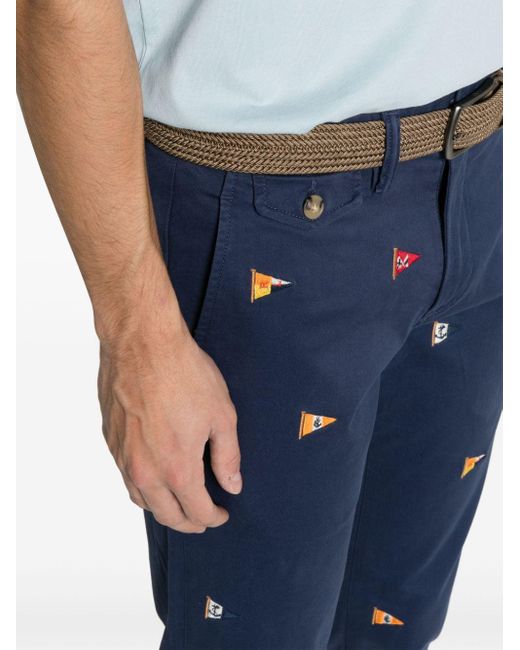 Pantaloni con ricamo slim di Polo Ralph Lauren in Blue da Uomo