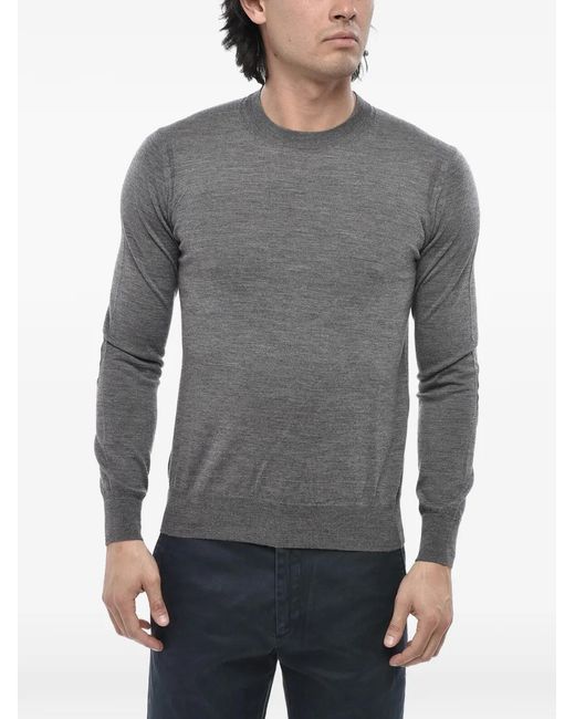 Paolo Pecora Gray Elbow-Patch Crew-Neck Sweater for men