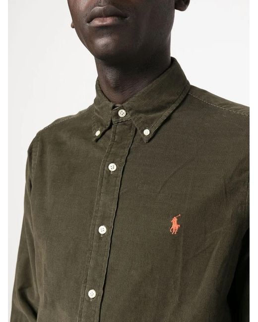 Polo Ralph Lauren Green Corduroy Embroidered-Logo Cotton Shirt for men