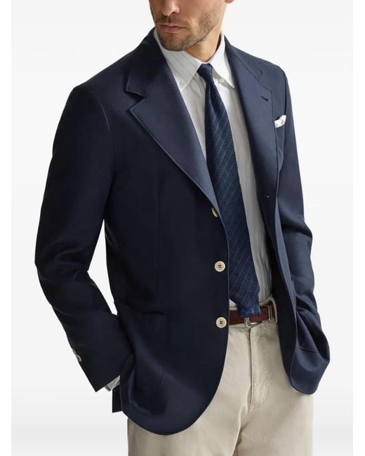 Brunello Cucinelli Blue Cashmere Batavia Deconstructed Blazer With Patch Pockets for men