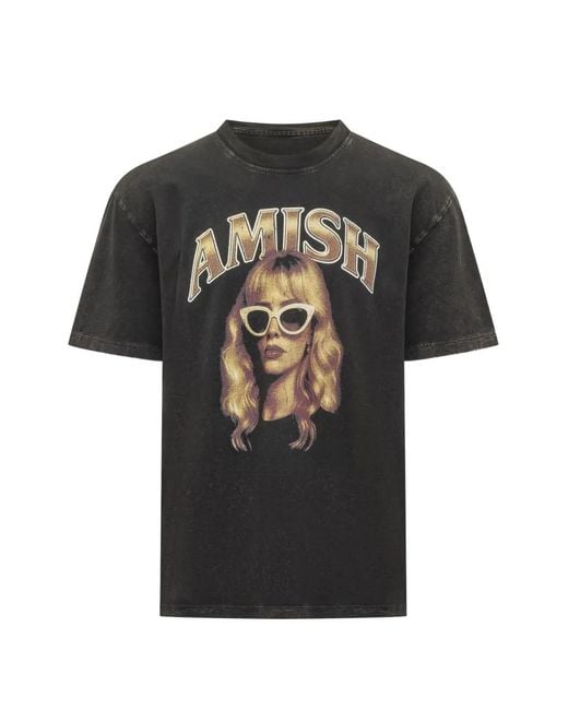 AMISH Black Graphic-Print T-Shirt for men