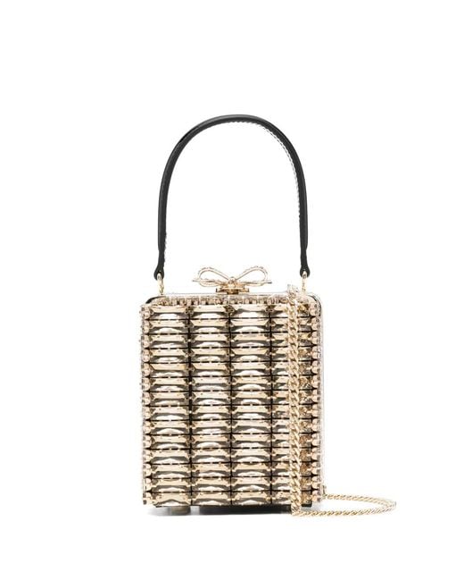 Self-Portrait White Crystal-Embellished Top-Handle Mini Bag