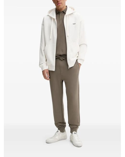 HUGO White Zip Hooded Logo Printed Hoodie for men