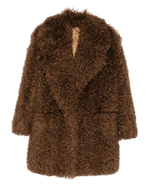 Tagliatore Brown Teddy-Textured Collared Coat