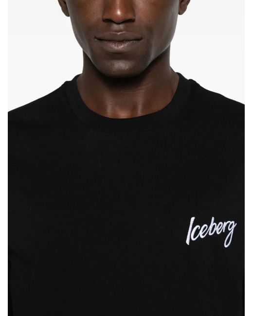 T-Shirt Girocollo Con Applicazione Logo di Iceberg in Black da Uomo