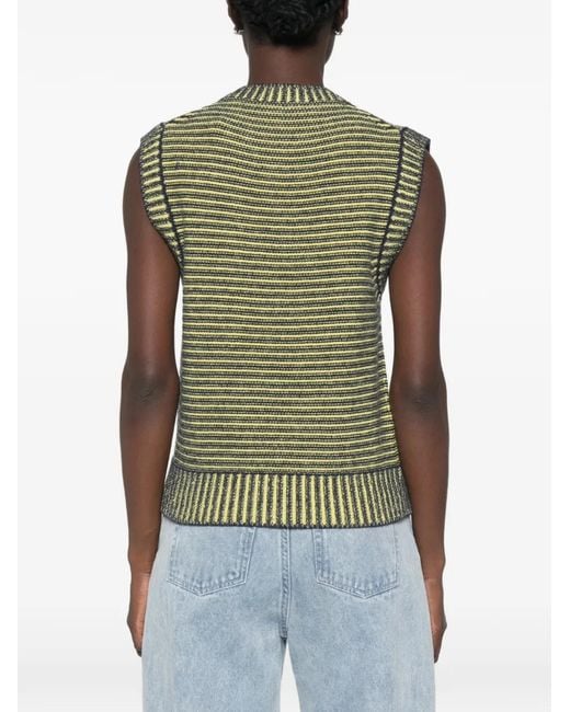 Marni Green Eyelet-Embellished Striped Sweater