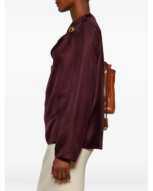 Loulou de Saison Purple Azae Draped Brooch-Detail Blouse