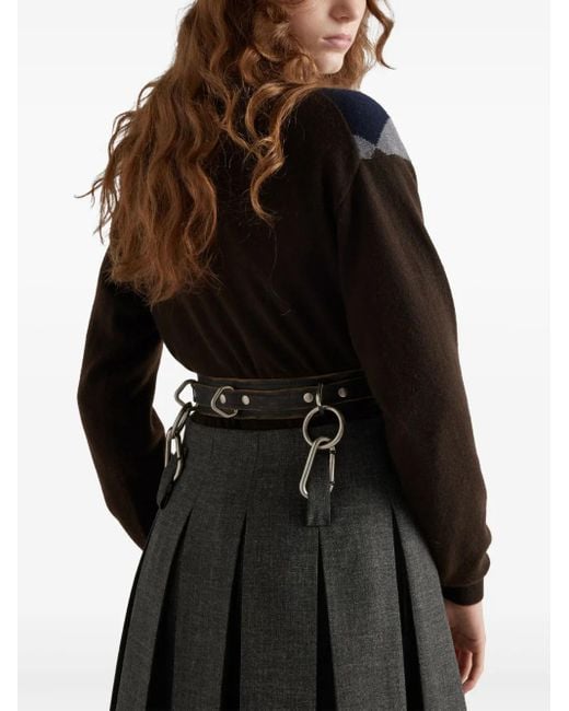 Prada Gray Belted Pleated Midi Skirt