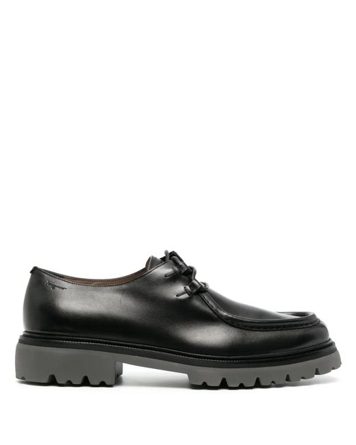 Ferragamo Black Leather Derby Shoes for men