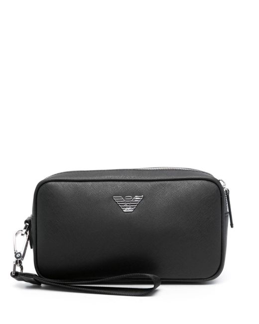 Emporio Armani Black Eagle-plaque Faux-leather Wash Bag for men