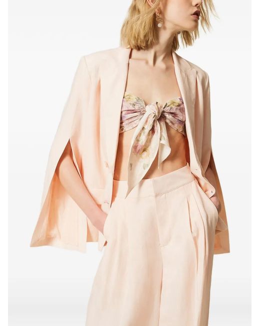Twinset Pink Linen Blend Double-Breasted Jacket