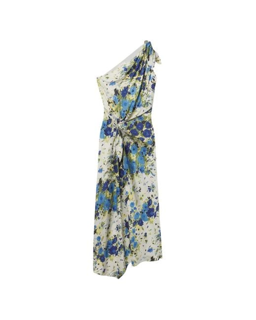 A.L.C. Blue Elliana Floral-Print One-Shoulder Maxi Dress