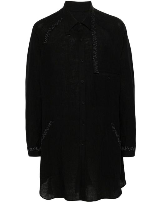 Yohji Yamamoto Black Zigzag-embroidery Linen Shirt for men