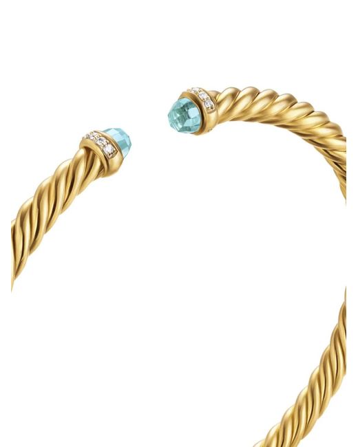 David Yurman Metallic 18K Cablespira Flex Diamond And Aquamarine Bangle