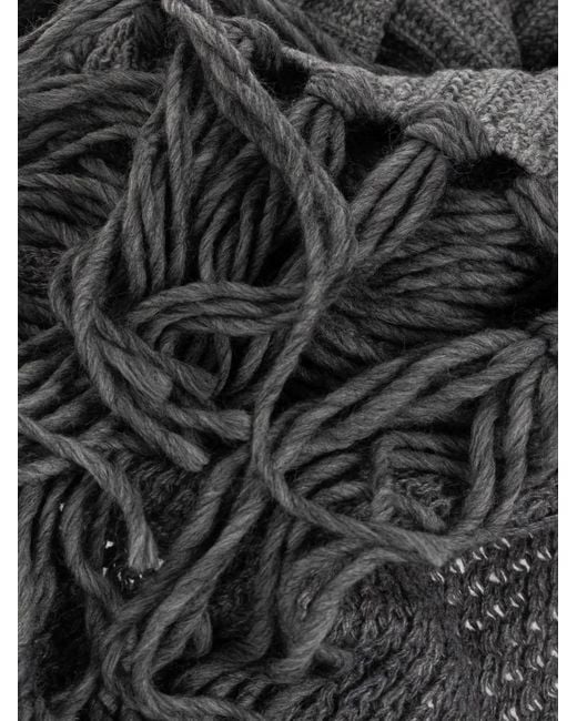 Moschino Gray Ribbed-Knit Fringed Scarf