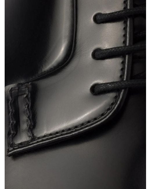 Prada Black Brushed Leather Lace-Up Shoes for men