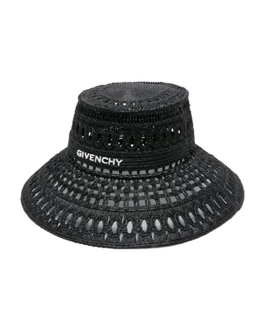 Givenchy Black Logo-embroidered Raffia Bucket Hat