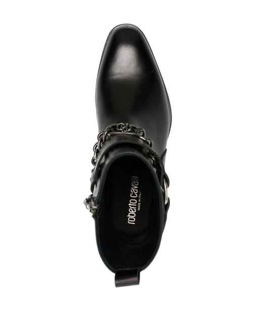 Roberto Cavalli Black Chain-link Leather Boots for men