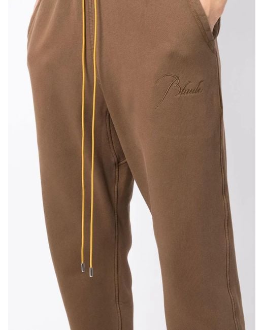 Rhude Brown Drawstring-Waist Cotton Track Pants for men