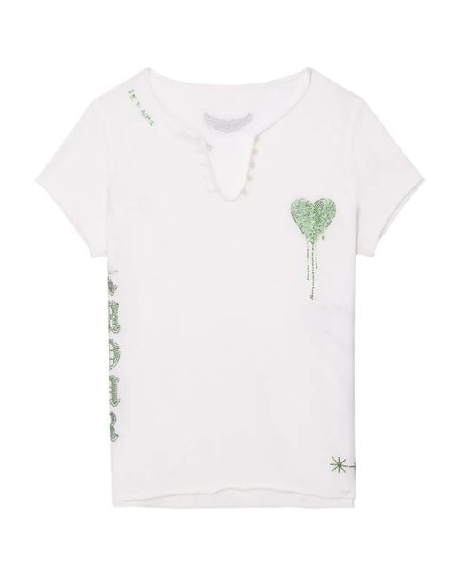 Zadig & Voltaire Henley T-Shirt Met Hart-Detail in het White
