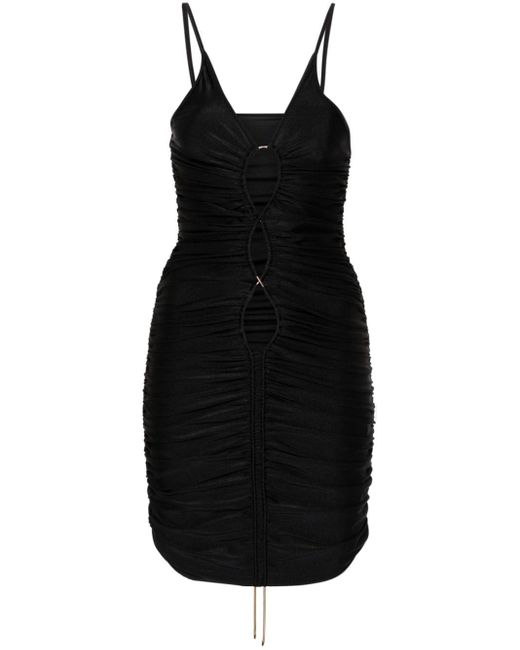 Amen Black One-shoulder Ruched Mini Dress