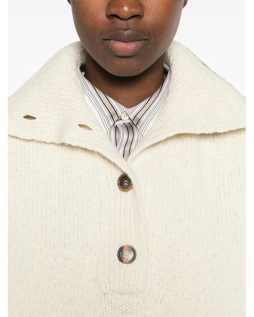 Malo White Button-Up Sailor-Collar Knit