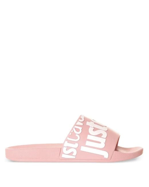 Just Cavalli Pink Logo-Print Slippers